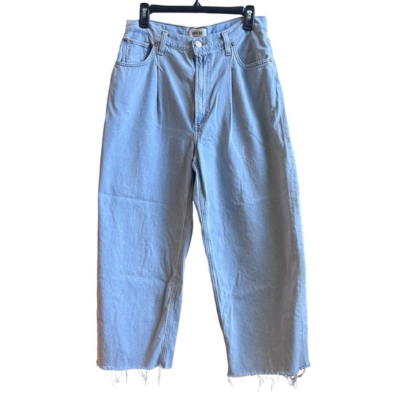 AGOLDE Cropped Frayed High-Waist Wide-Leg Jeans - Picture 5 of 8